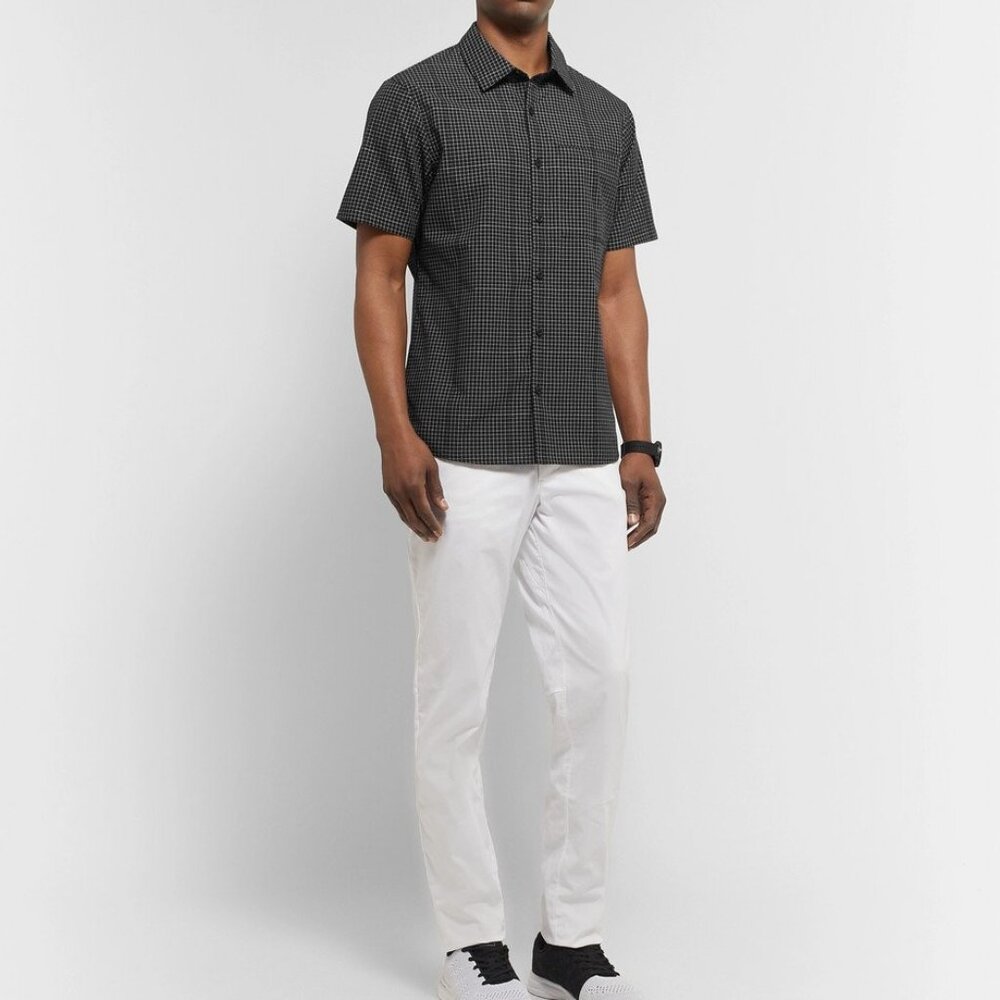 Lululemon Mens Large Black/White Checked Woven Shirt Organic Cotton Blend